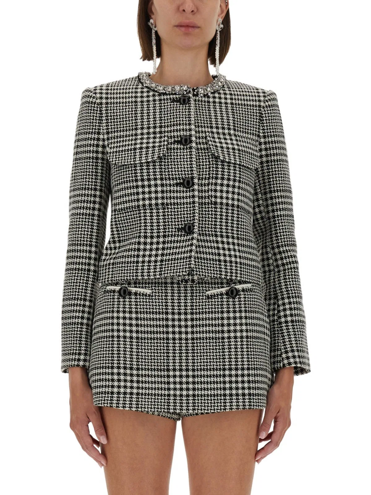 Self-Portrait Houndstooth Jacket With Crystals