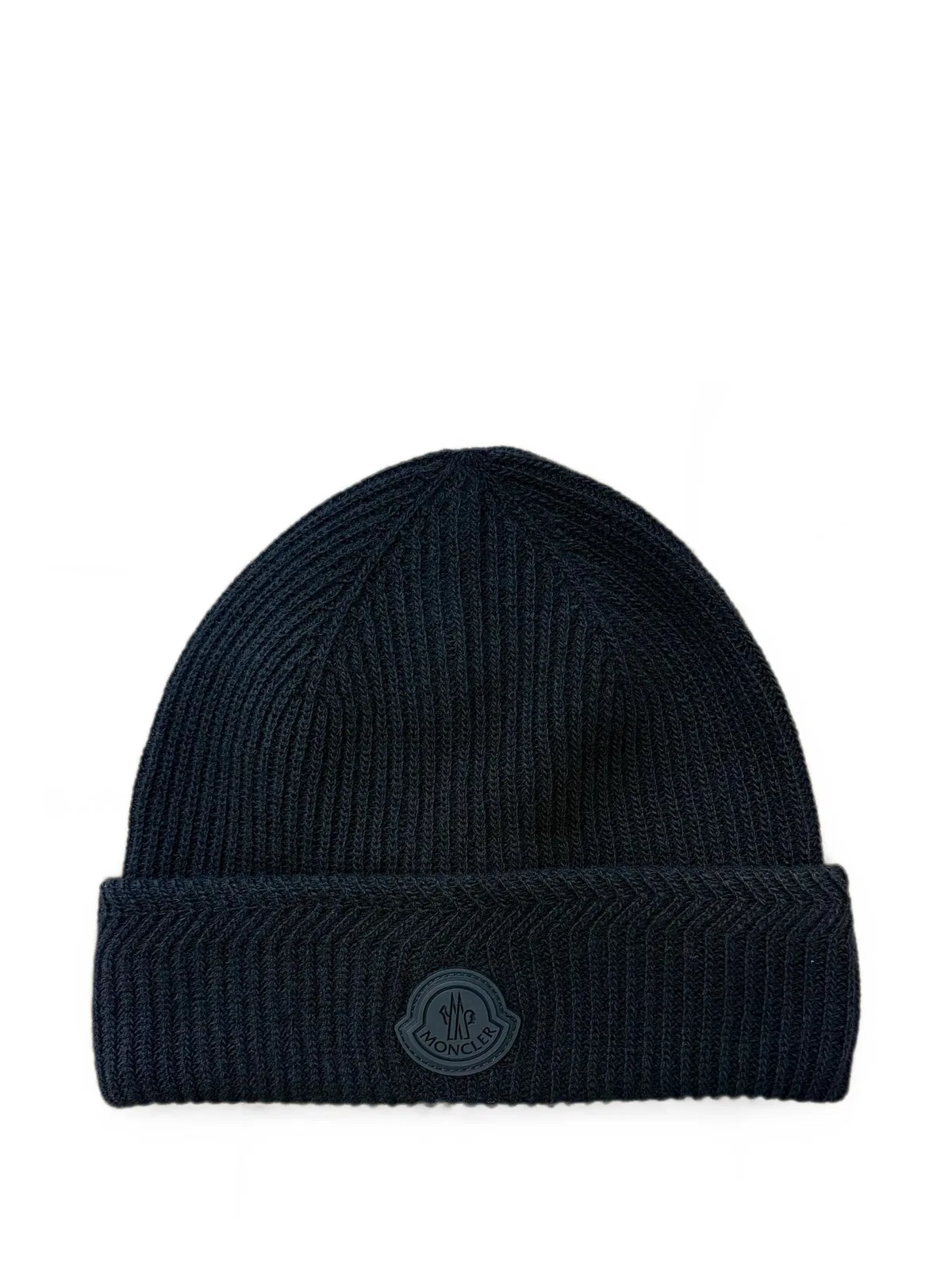 Moncler Logo-Patch Ribbed-Knit Beanie Hat