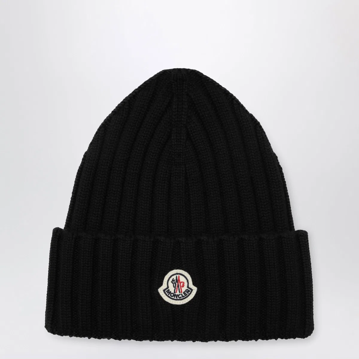 Moncler Black Cable-Knit Wool Beanie With Logo