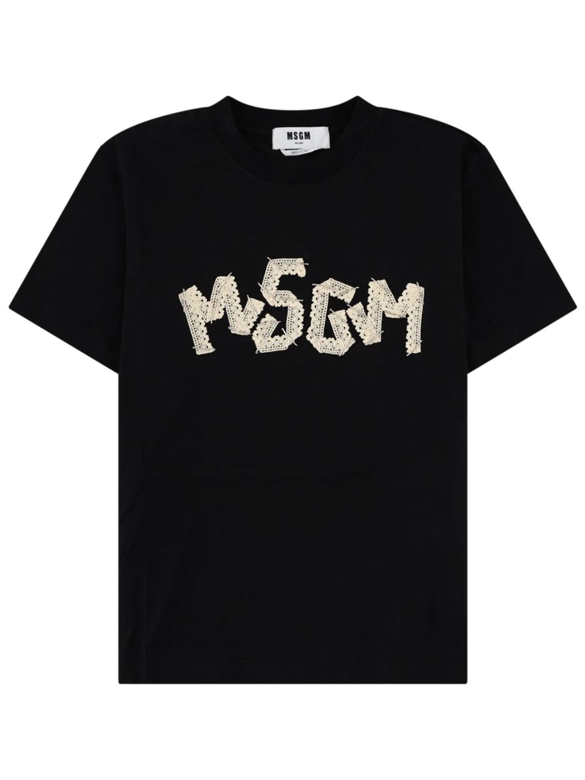 MSGM T-Shirt Con Logo Ricamato In Pizzo