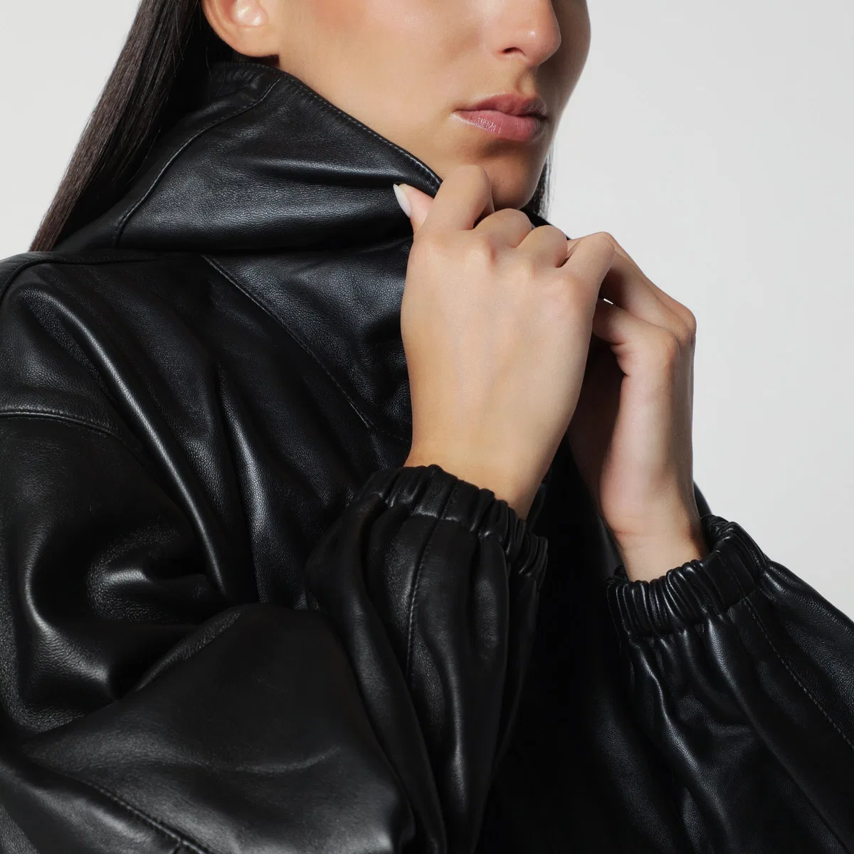 Róhe Oversized Black Leather Anorak