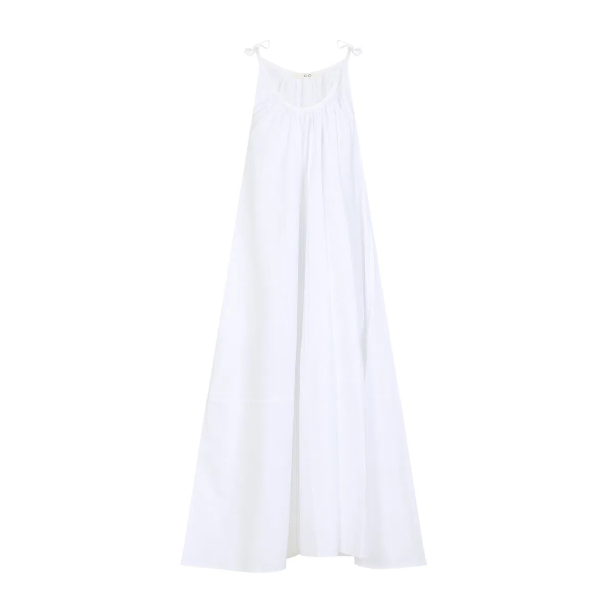 Co White Gathered Cotton Midi Dress
