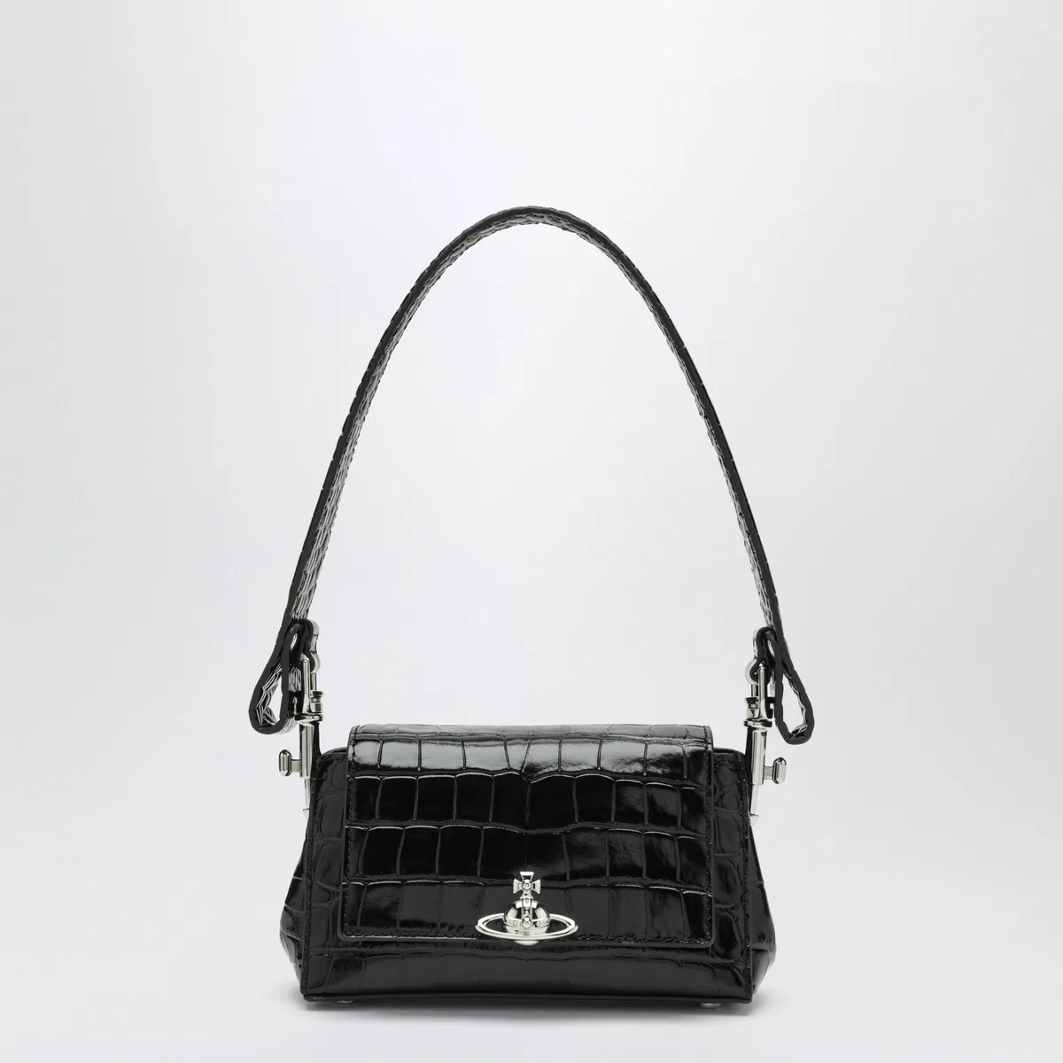 Vivienne Westwood Black Hazel Bag In Croc-Effect Patent Le