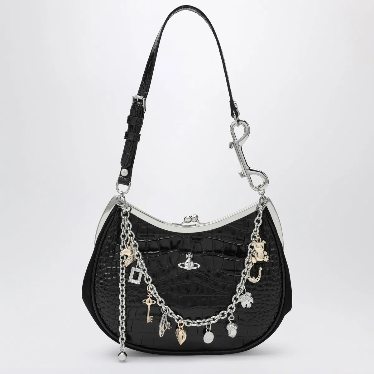 Vivienne Westwood Black Charm Bag In Croc-Effect Patent Le