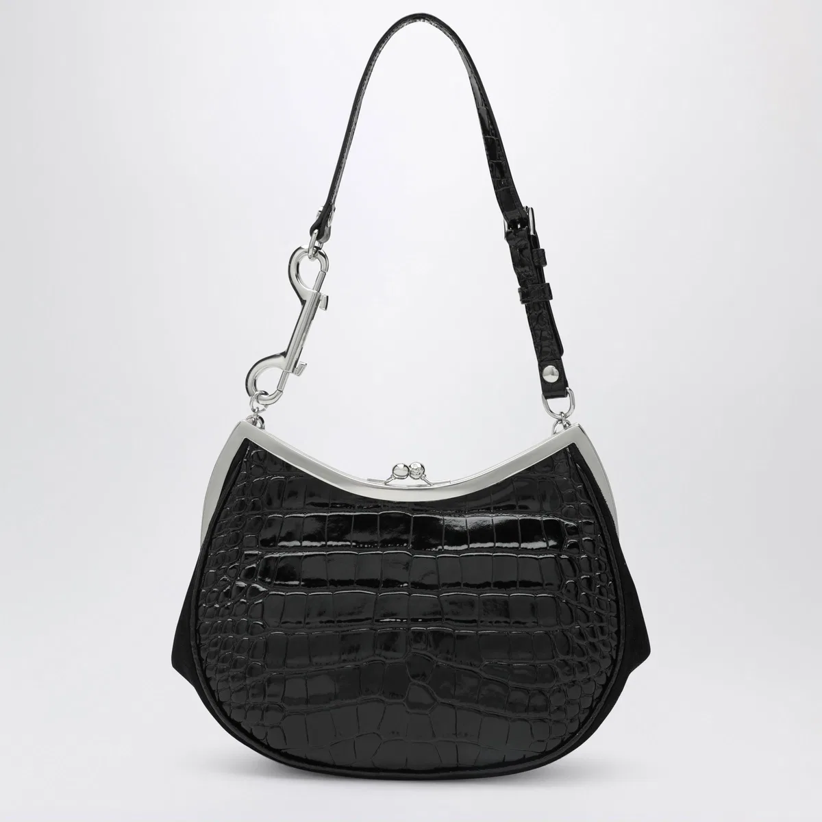 Vivienne Westwood Black Charm Bag In Croc-Effect Patent Le