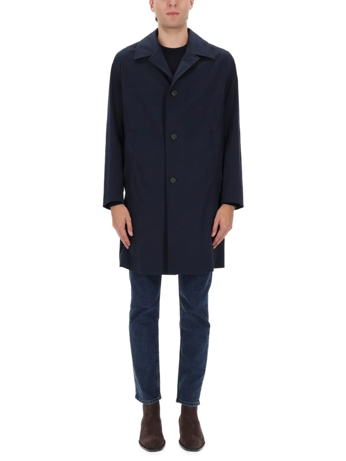 Boss Blue Cotton Blend Trench