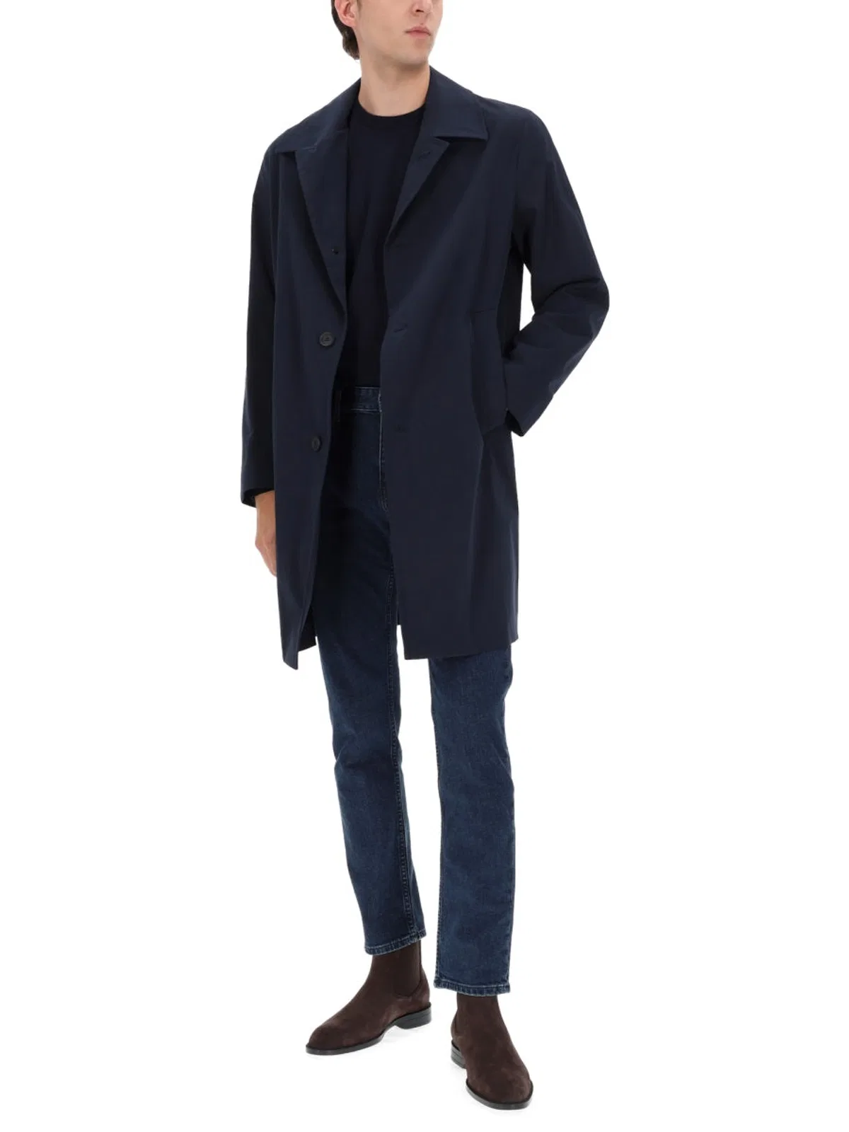 Boss Blue Cotton Blend Trench