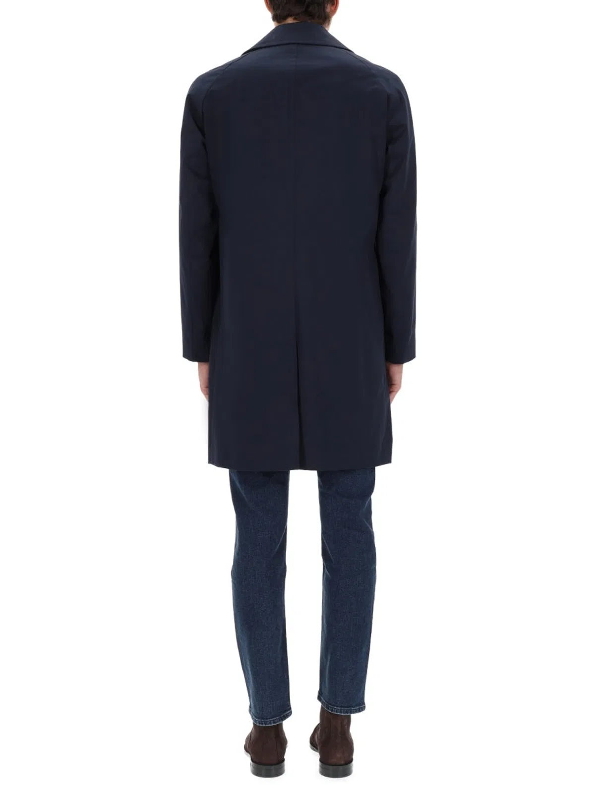 Boss Blue Cotton Blend Trench