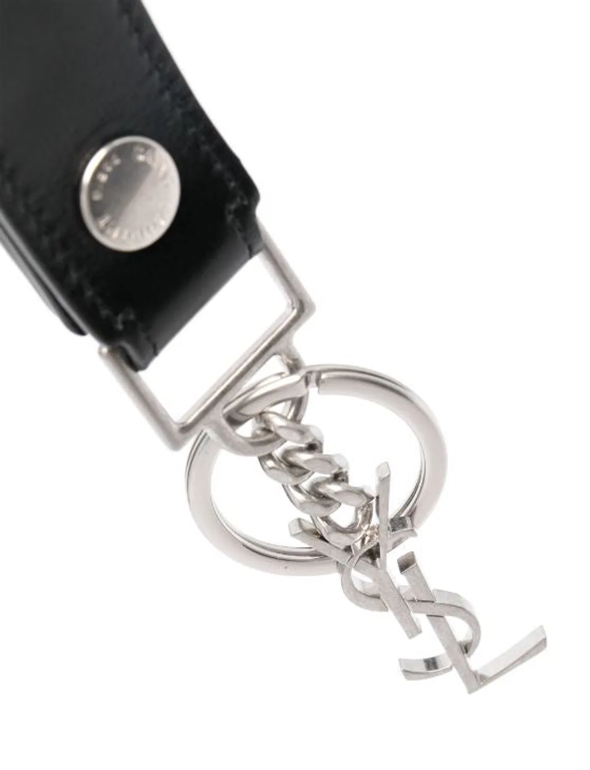 Saint Laurent Black Leather Cassandre Key Ring