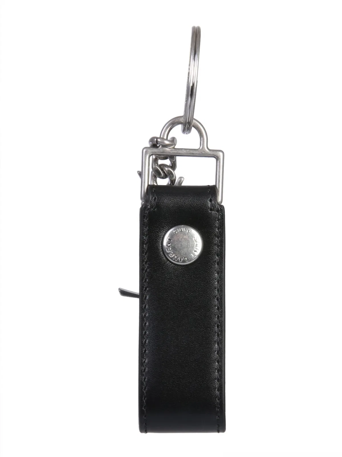 Saint Laurent Black Leather Cassandre Key Ring