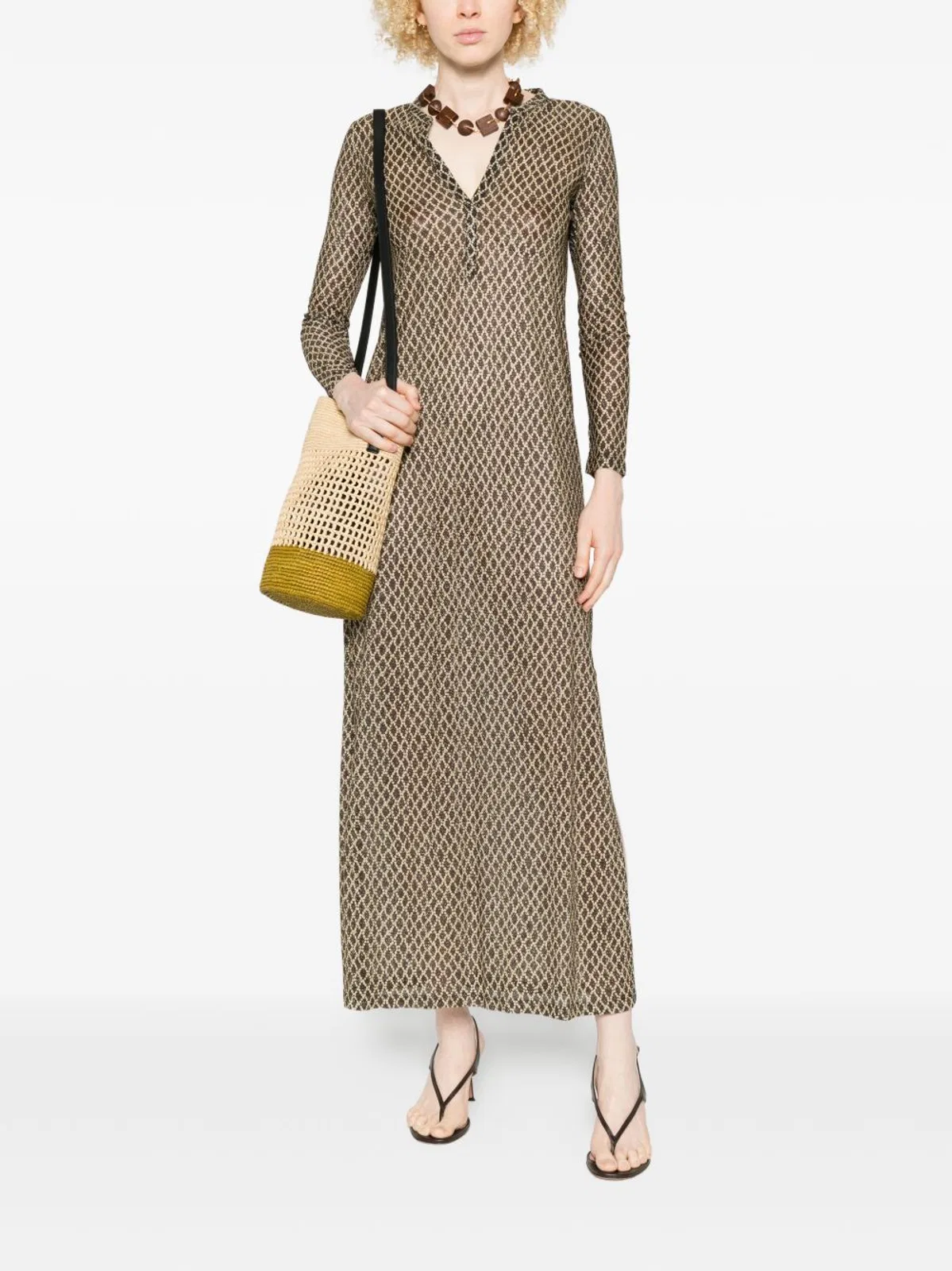 Siyu V-Neck Patterned Maxi Dress