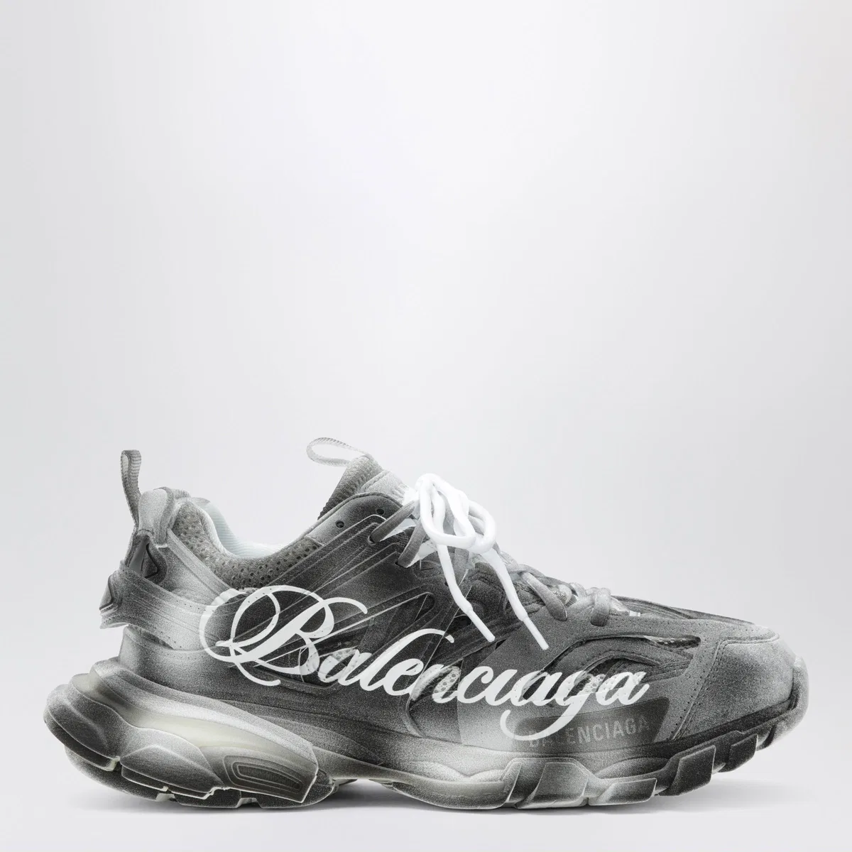 Balenciaga Track Stencil Logo Sneakers In Black/Whi
