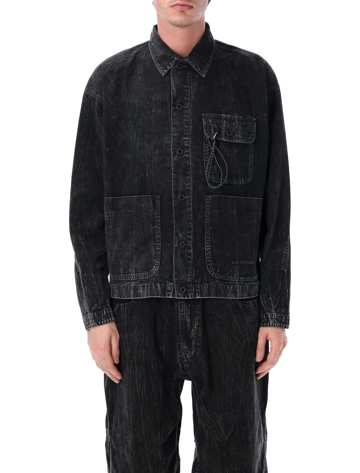And Wander Black Textured Shirt Jacket