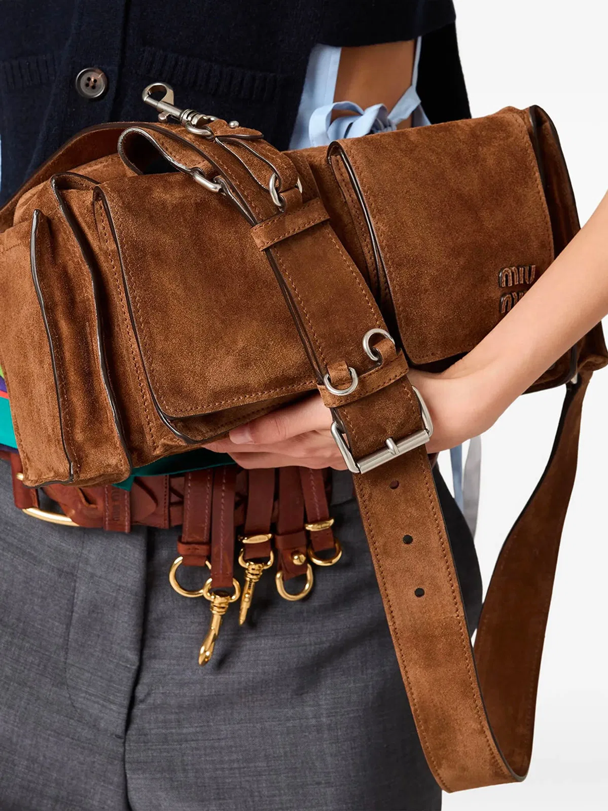 Miu Miu Brown Suede Utilitaire Crossbody Bag