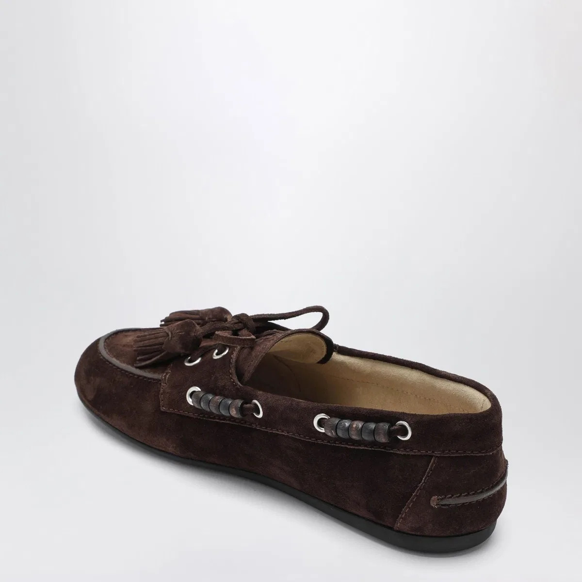 Miu Miu Deck Shoes In Suede With Dark Brown Tass