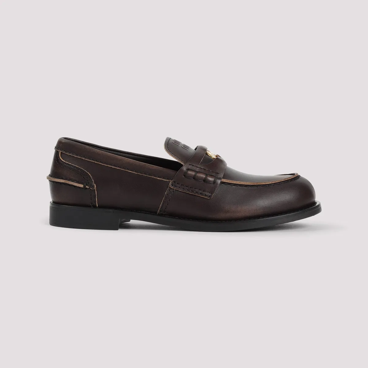 Miu Miu Dark Brown Leather Loafers