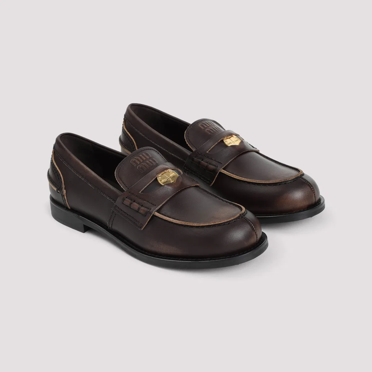 Miu Miu Dark Brown Leather Loafers