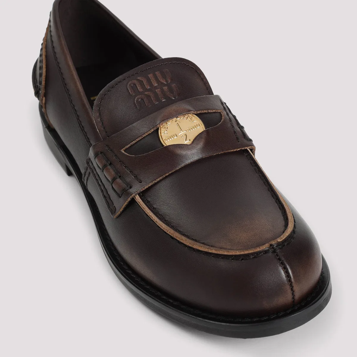 Miu Miu Dark Brown Leather Loafers
