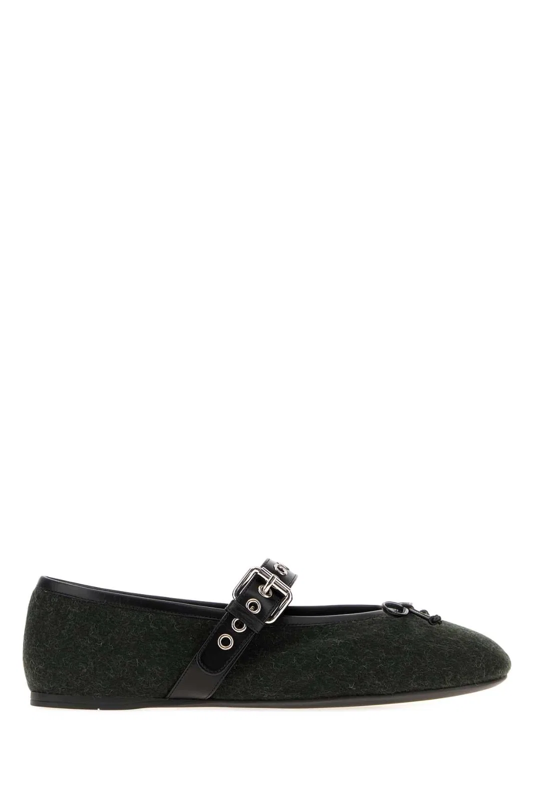 Miu Miu Bottle Green Flannel Ballerinas