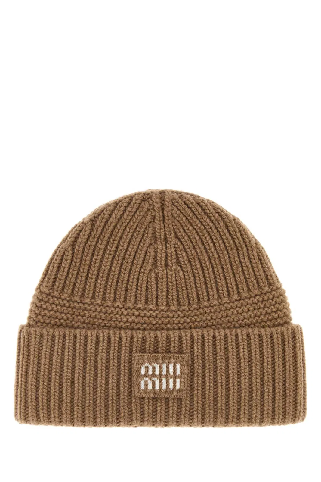 Miu Miu Camel Wool Blend Beanie Hat