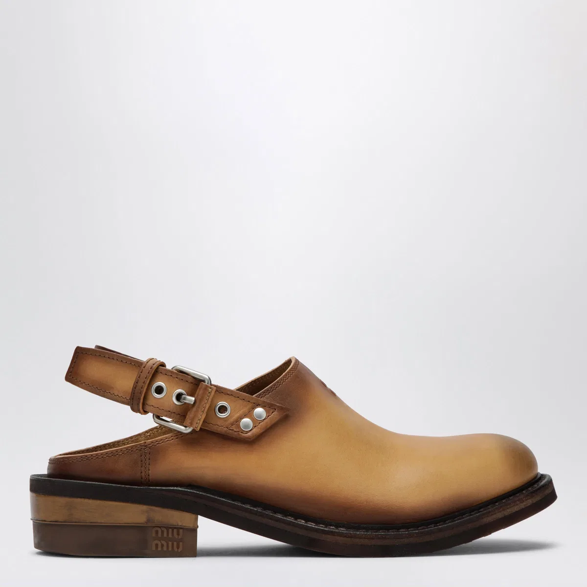 Miu Miu Foule Sabot In Leather, Tan Color