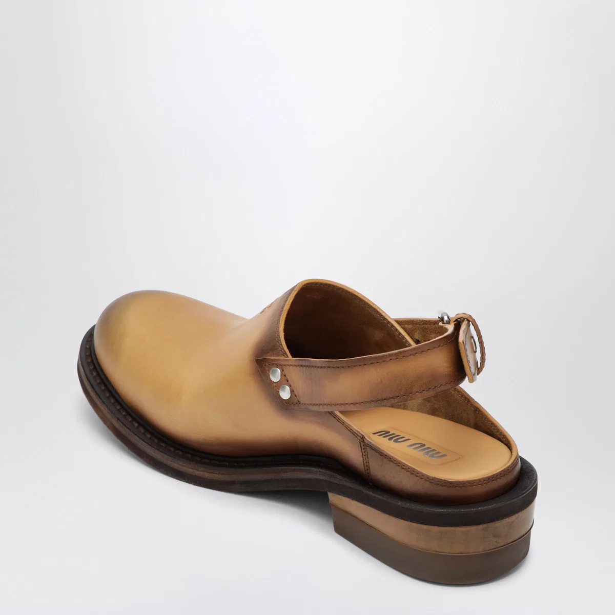 Miu Miu Foule Sabot In Leather, Tan Color
