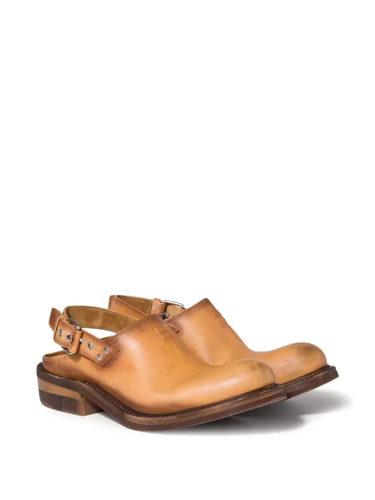 Miu Miu Foule Antiqued Leather Mules