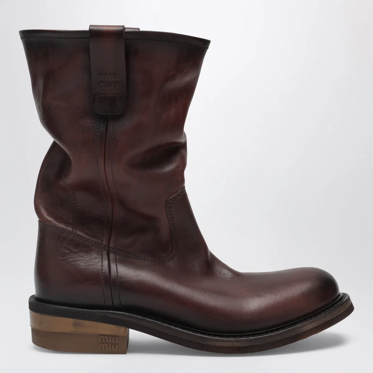 Miu Miu Brown Foule Calfskin Ankle Boots