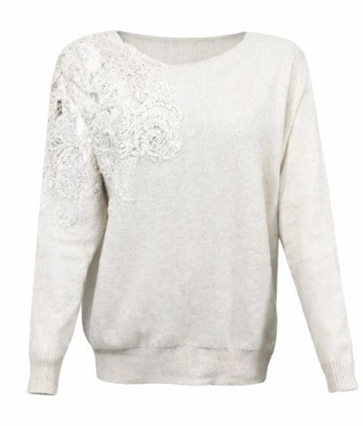 D.Exterior Off-White Lace Appliqué Round Neck Sweat