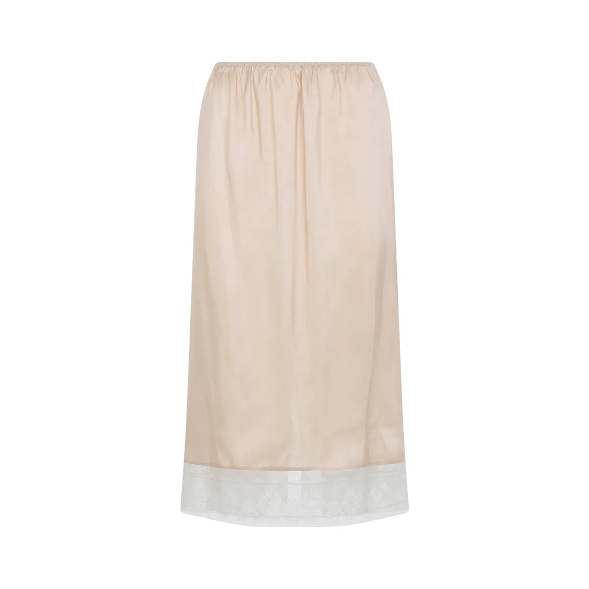 Carven Nude Beige Silk Pull On Lace Trim Skirt