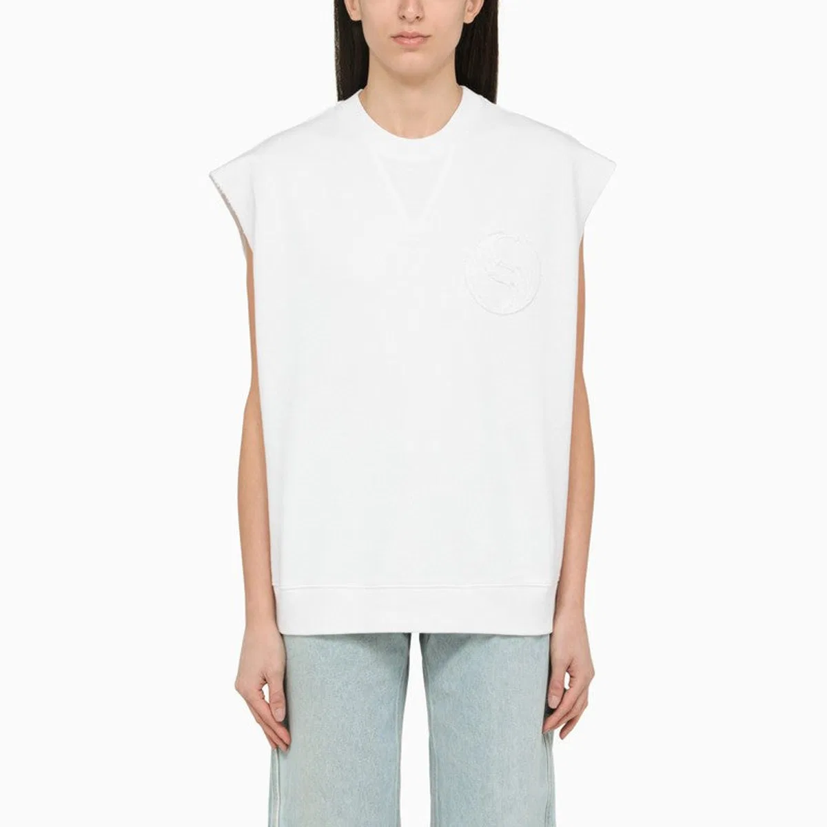 Stella Mccartney White Cotton Over Vest With Logo
