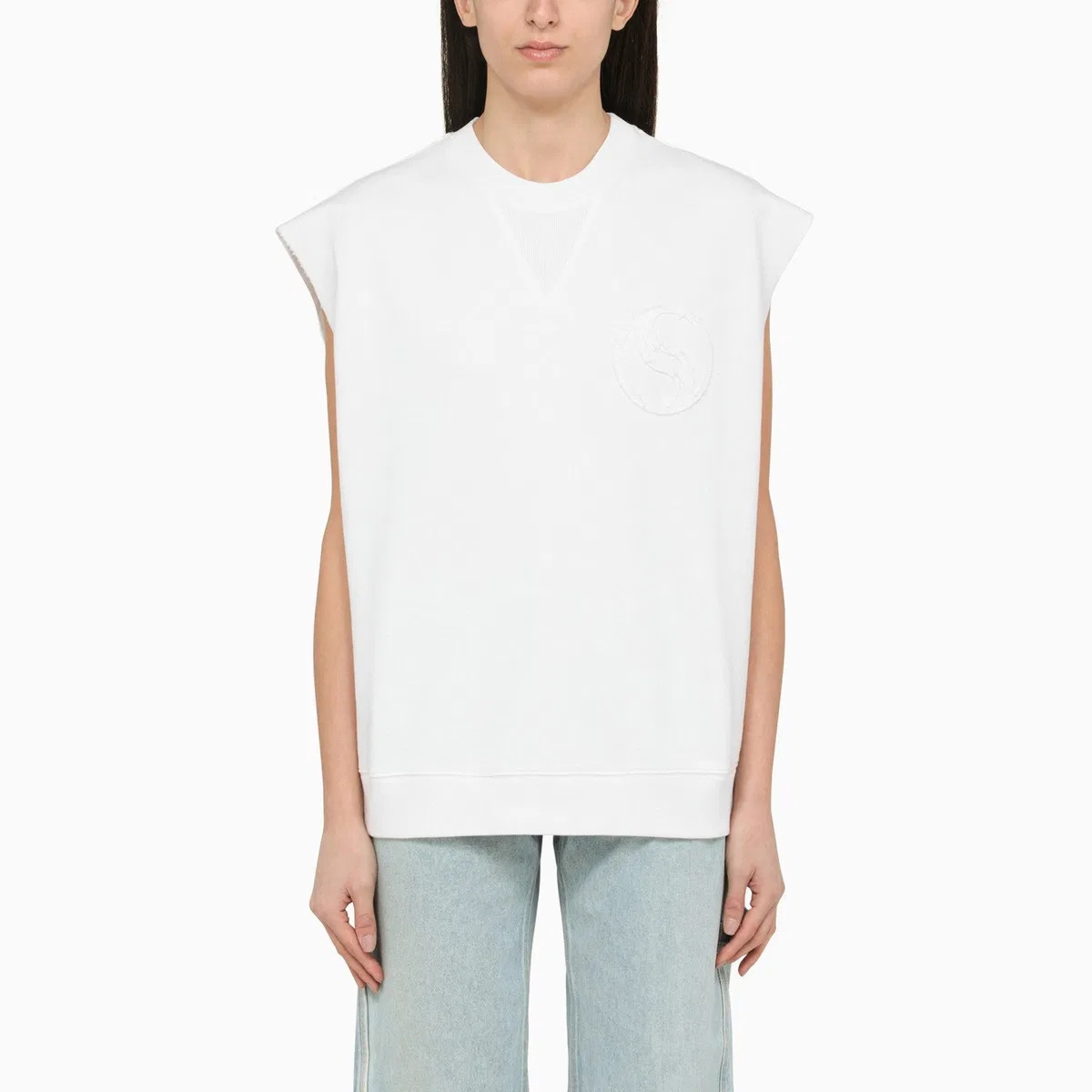 Stella Mccartney White Cotton Over Vest With Logo