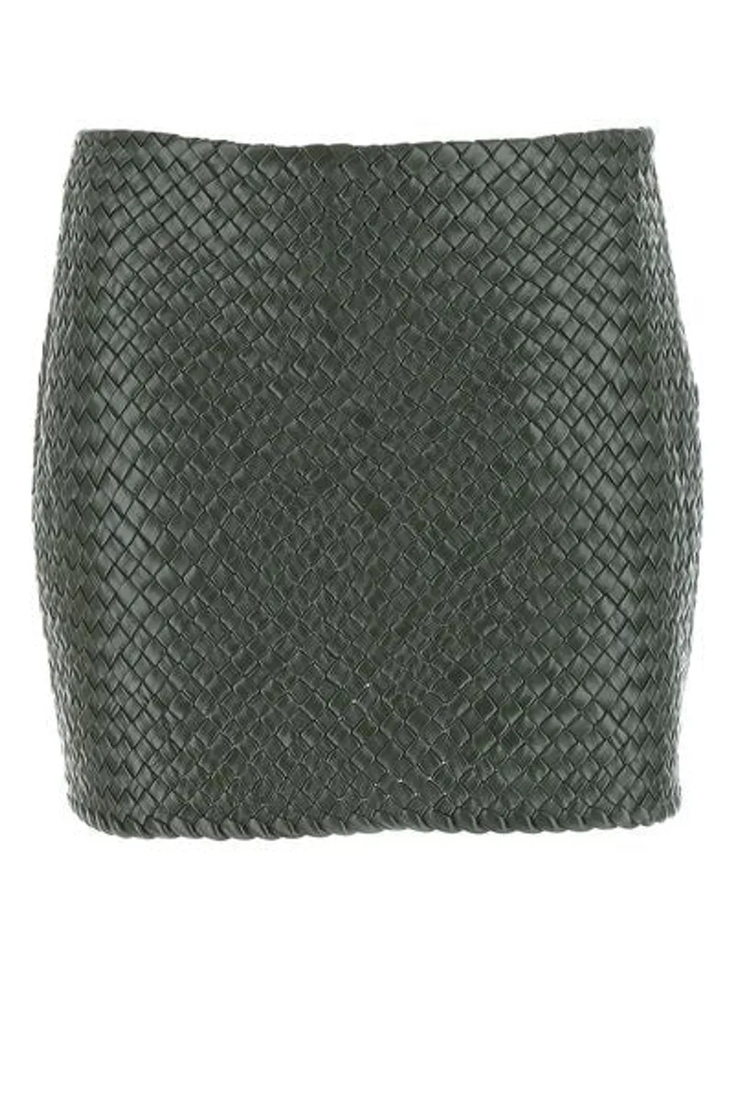 Bottega Veneta Army Green Leather Mini Skirt