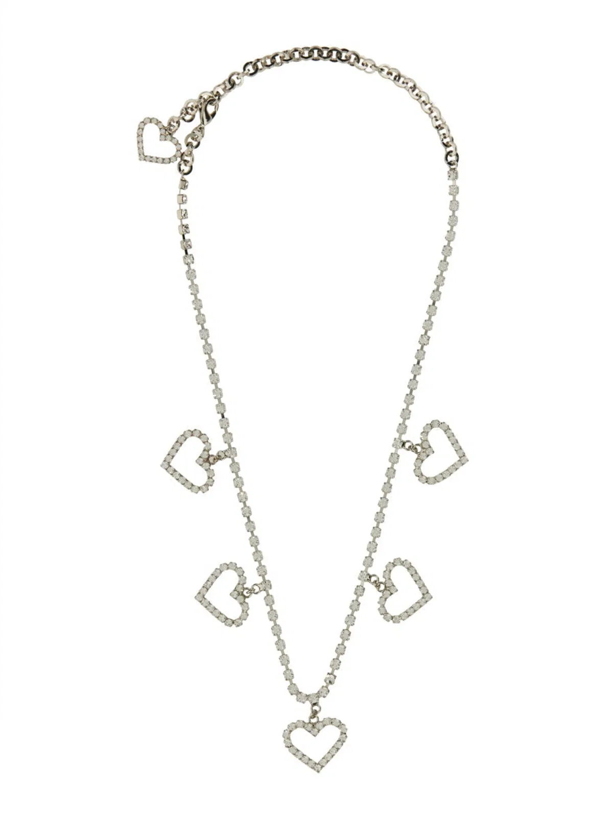 Alessandra Rich Crystal Necklace With Heart Pendants