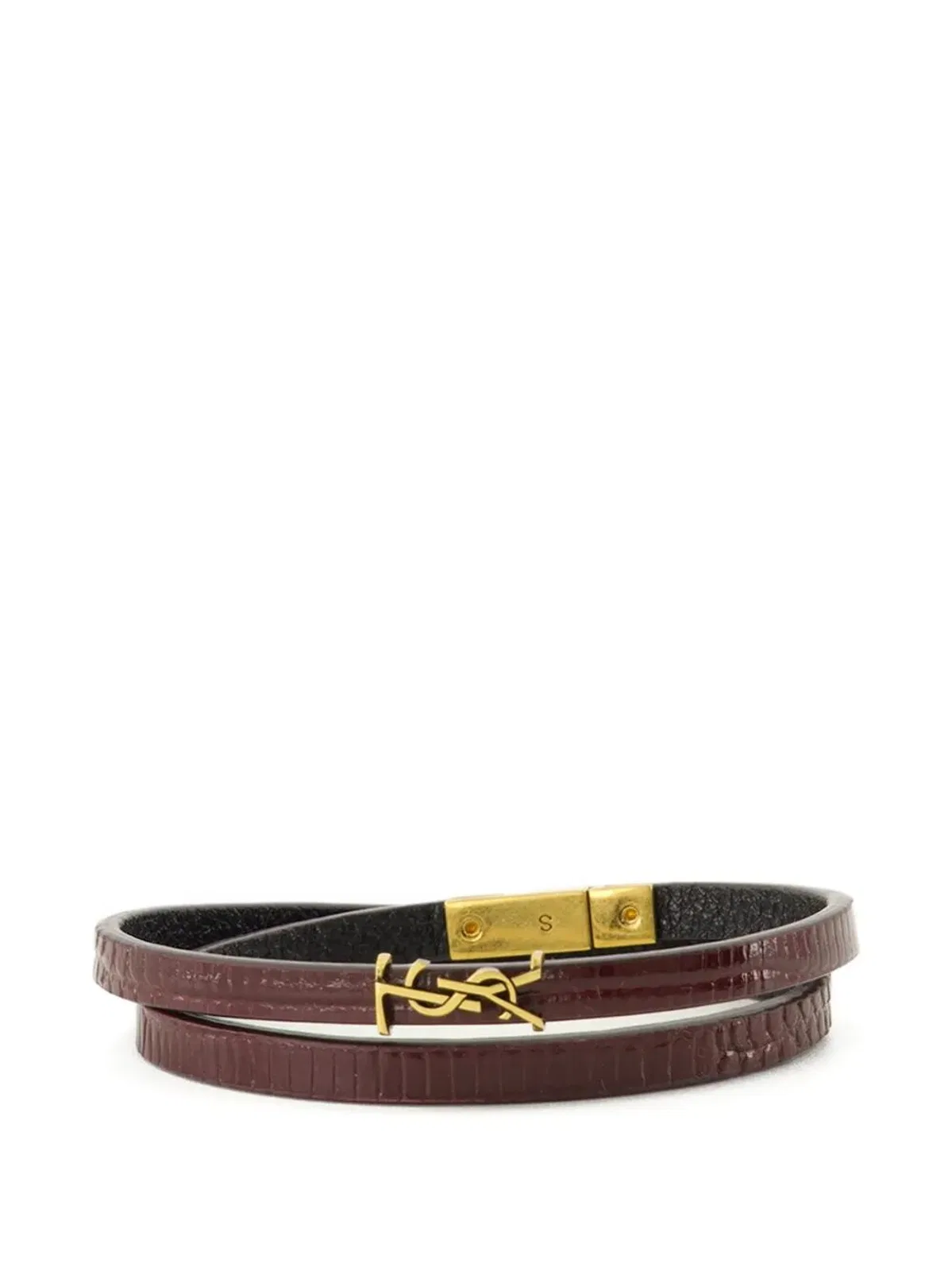 Saint Laurent Cassandre Double-Wrap Leather Bracelet