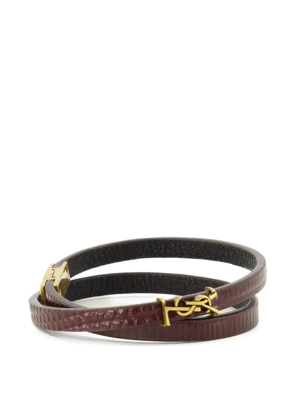 Saint Laurent Cassandre Double-Wrap Leather Bracelet