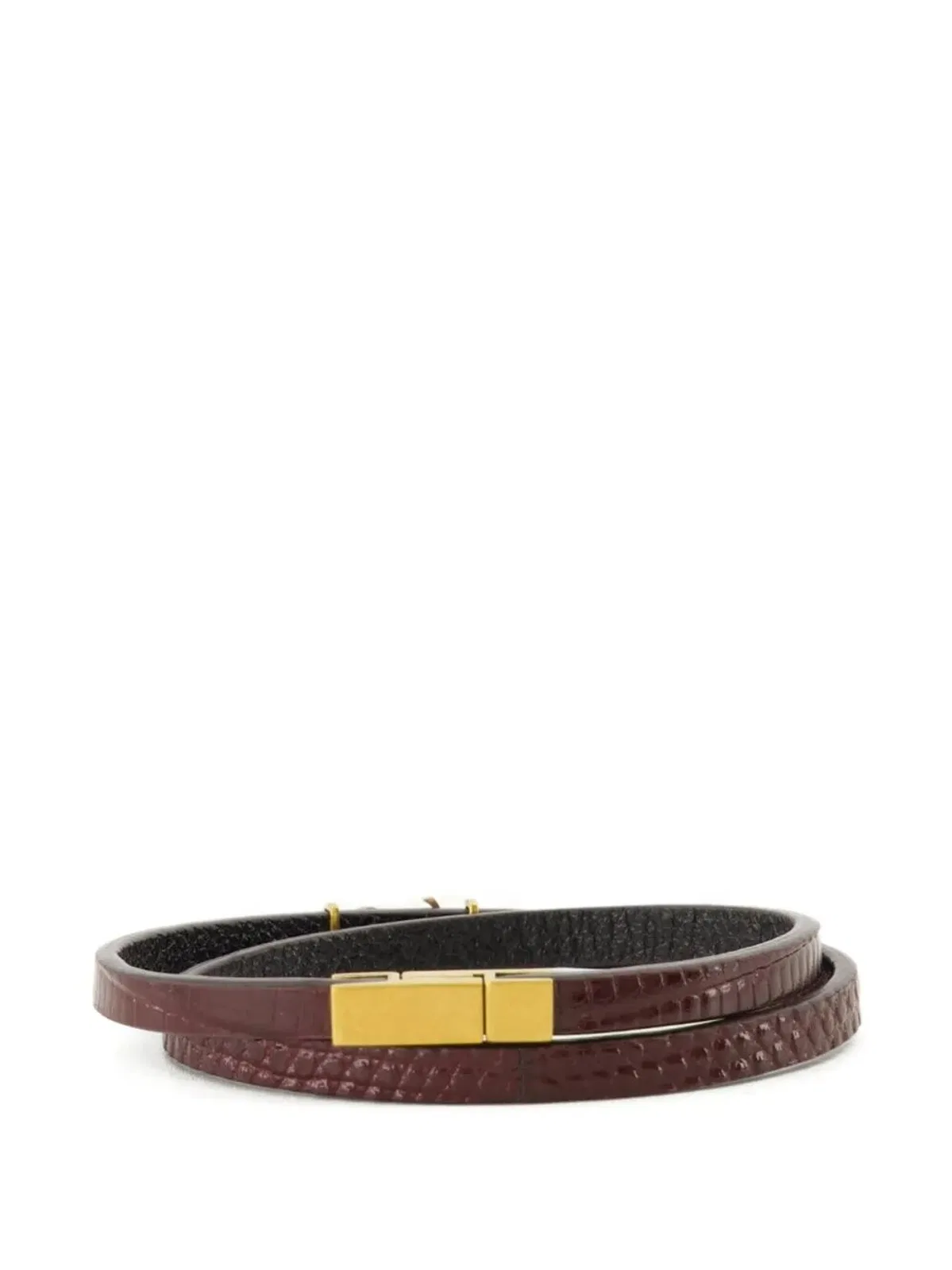 Saint Laurent Cassandre Double-Wrap Leather Bracelet