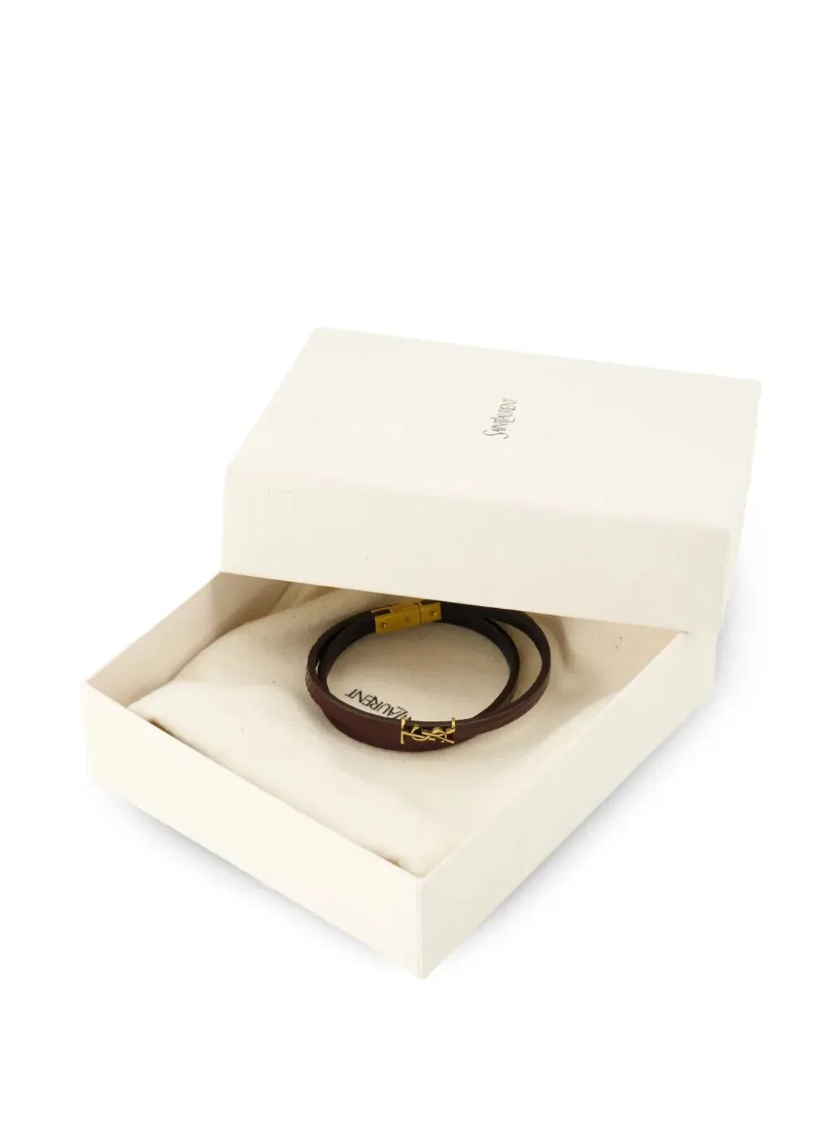 Saint Laurent Cassandre Double-Wrap Leather Bracelet