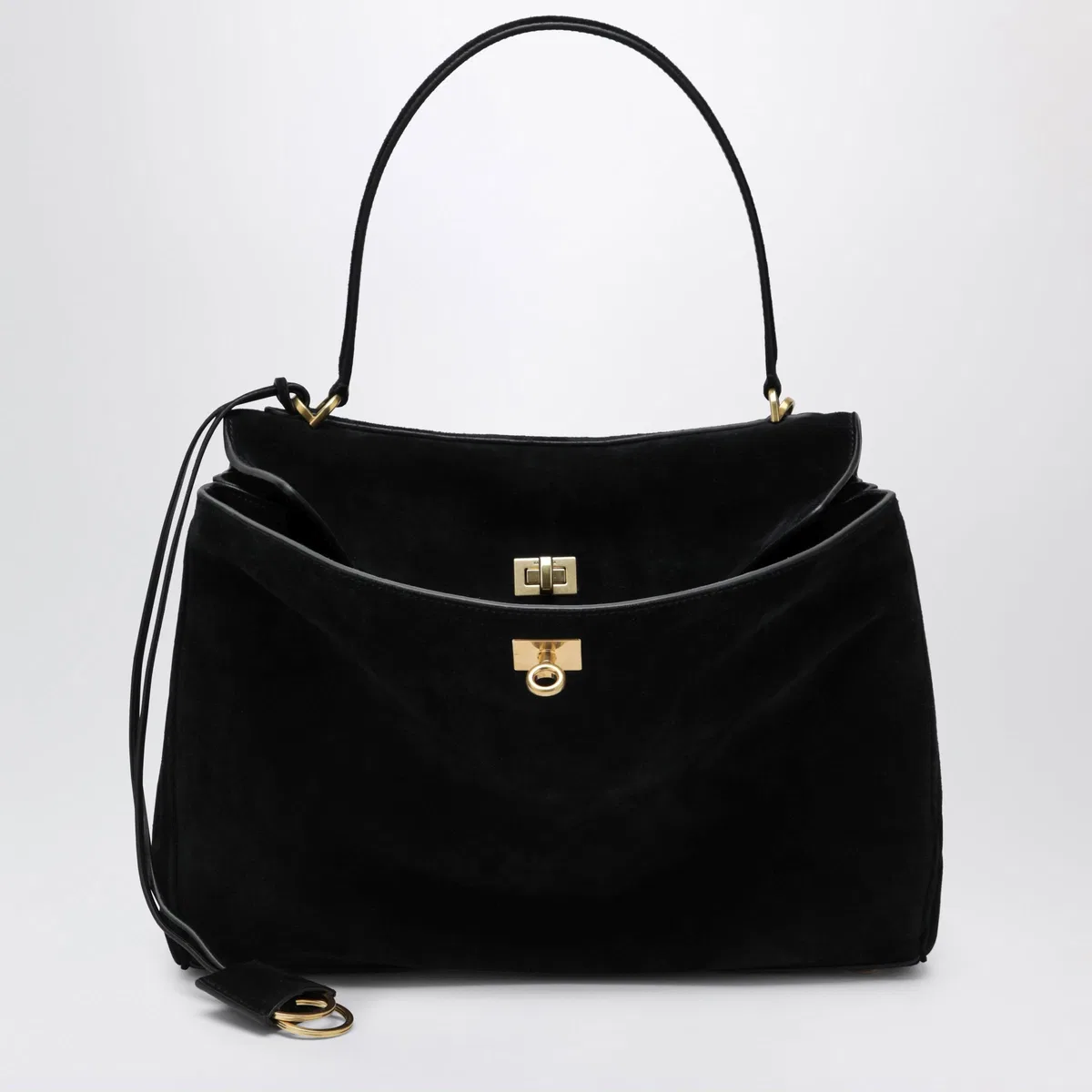 Balenciaga Medium Rodeo Bag In Suede Calfskin, Blac