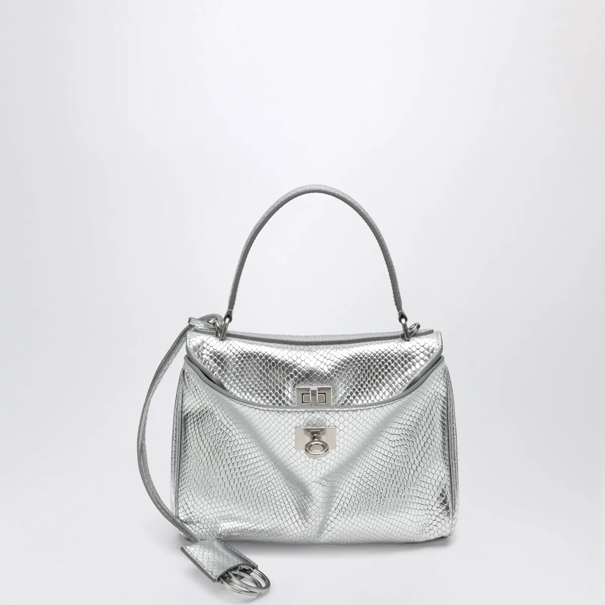 Balenciaga Mini Rodeo Bag In Shiny Silver Leather W