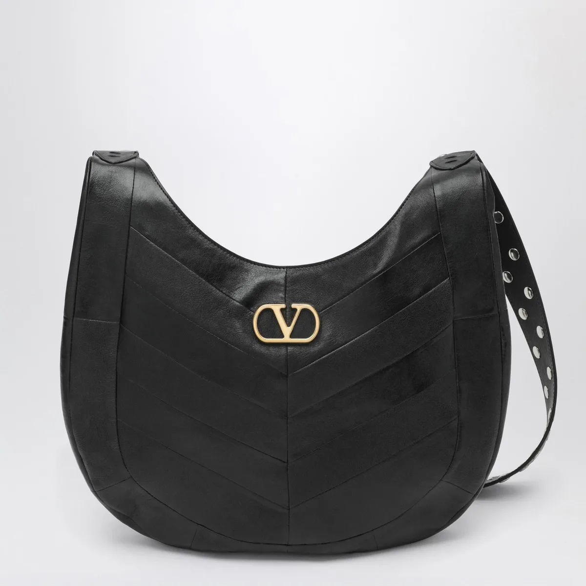 Valentino Garavani Medium Hoboho Bag In Black Chevron-Patte