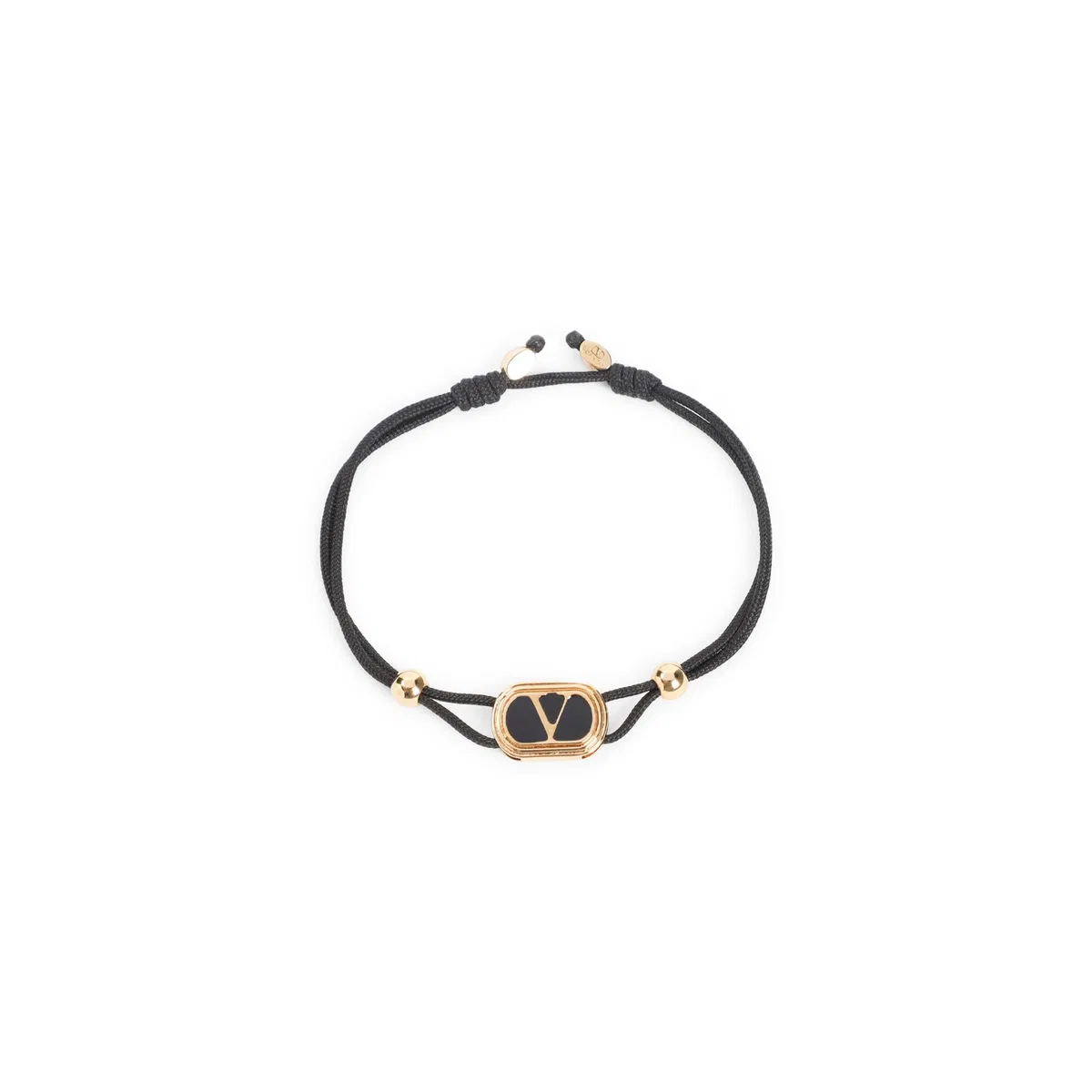 Valentino Garavani Black Cord Bracelet With Enamelled Gold 