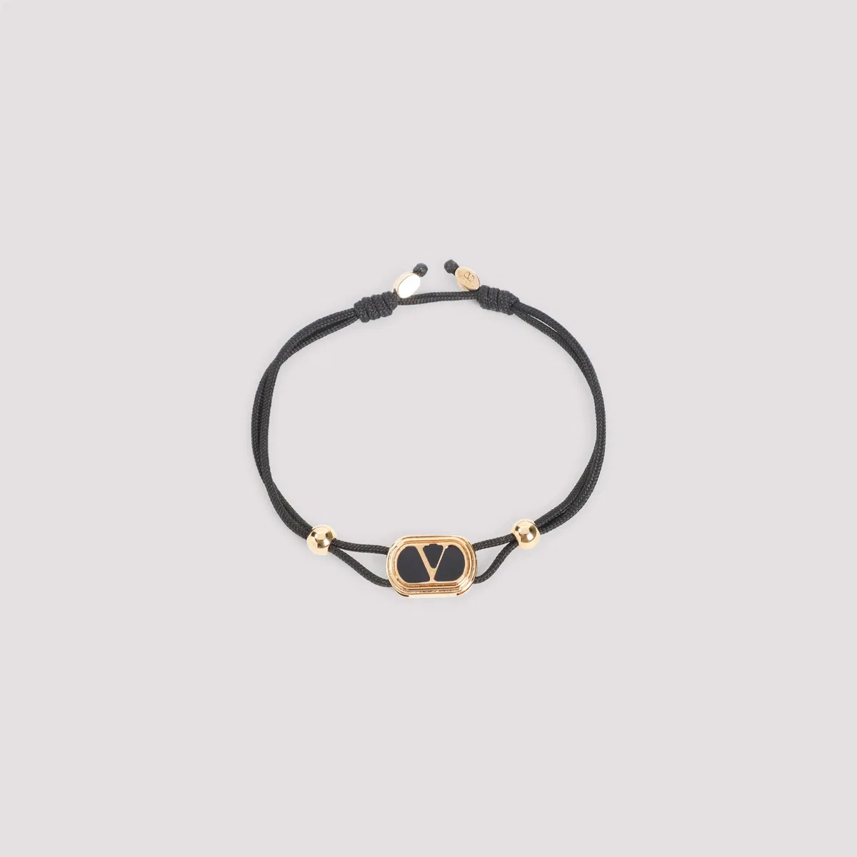 Valentino Garavani Black Cord Bracelet With Enamelled Gold