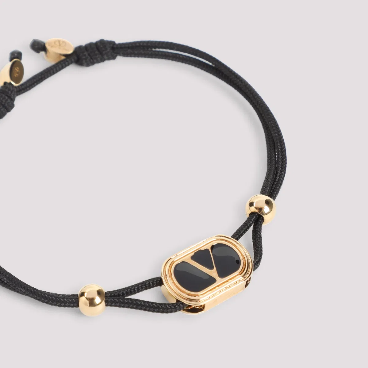 Valentino Garavani Black Cord Bracelet With Enamelled Gold