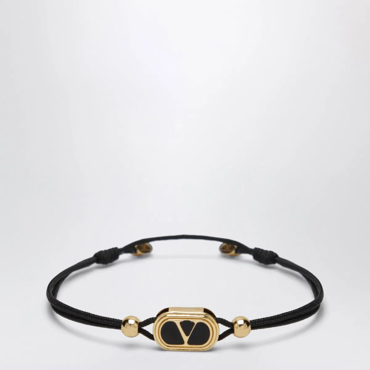 Valentino Garavani Black Cord Bracelet With Enamelled Gold 