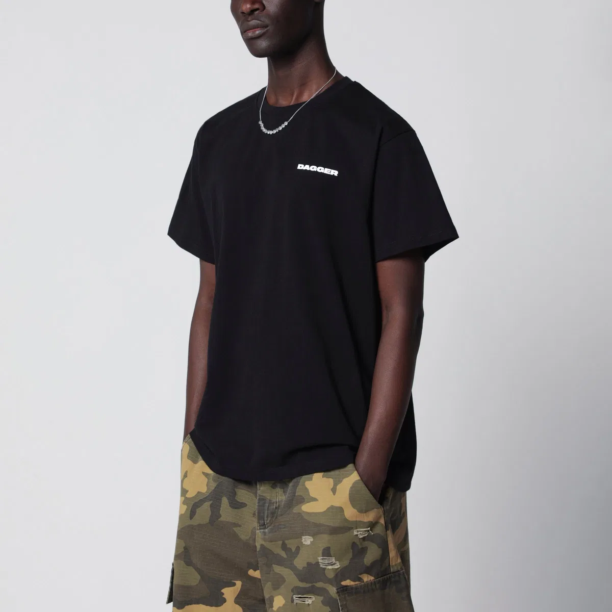 Dagger Faded Black T-Shirt With Logo Print