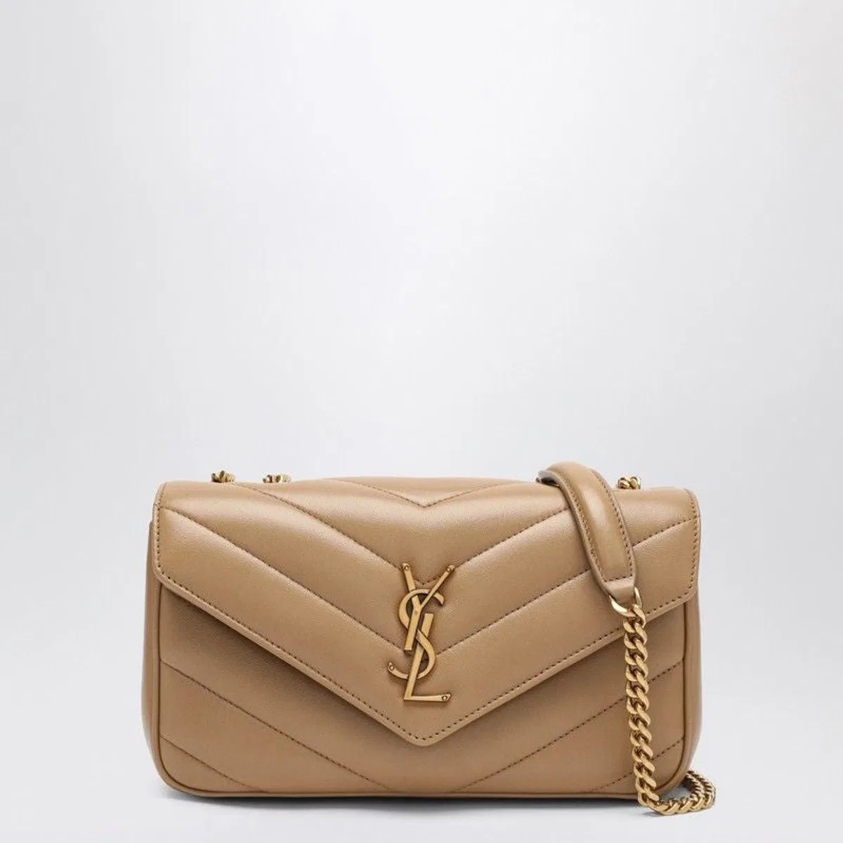 Saint Laurent Camel Leather Small Loulou Shoulder Bag