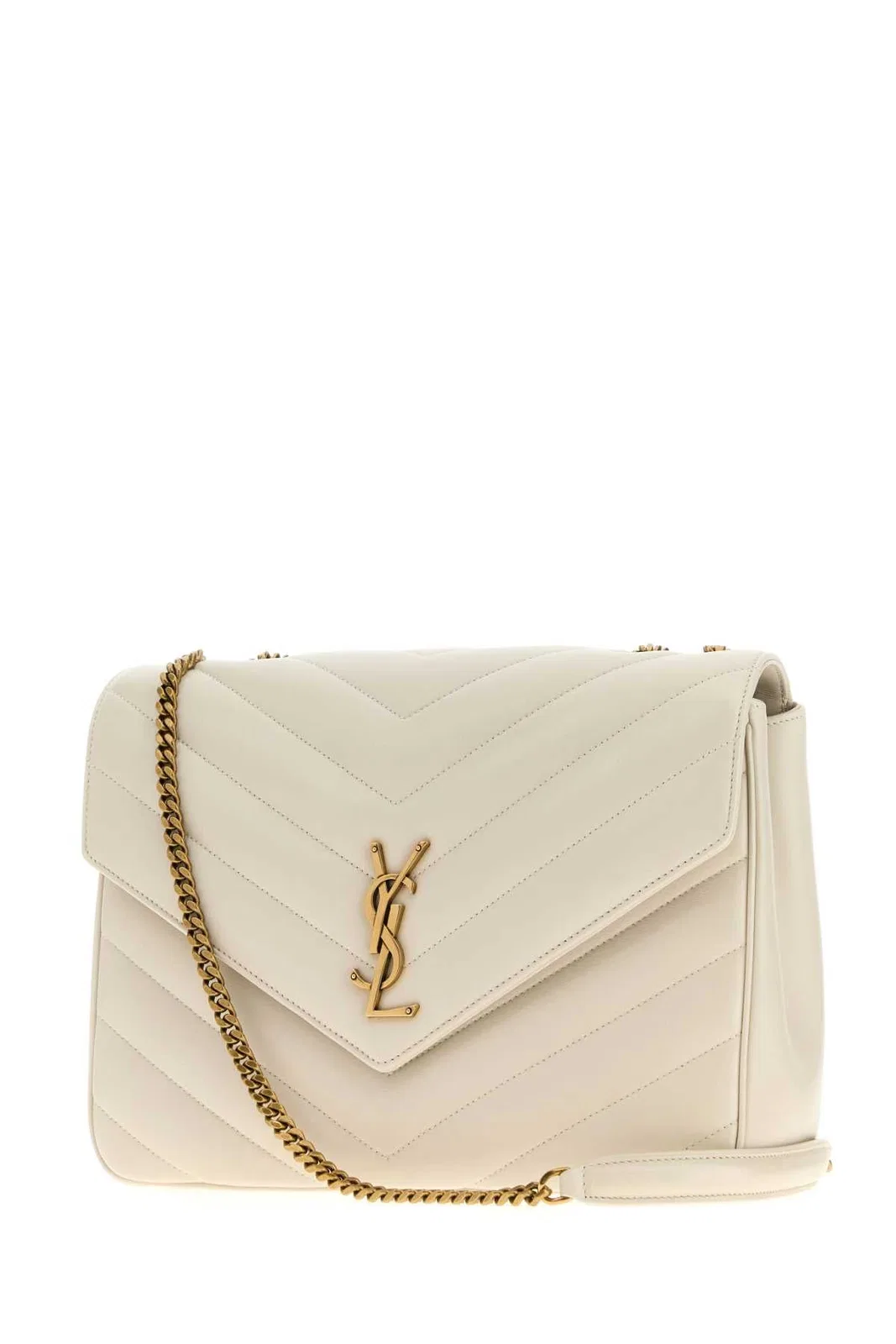 Saint Laurent Ivory Leather Large Lou Lou Shoulder Bag