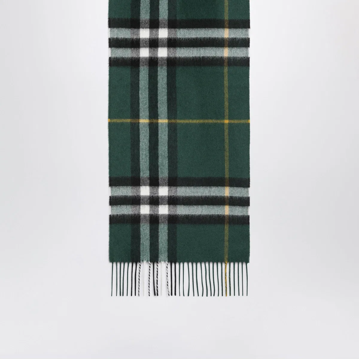Burberry Cashmere Check Scarf In Dark Fern Green