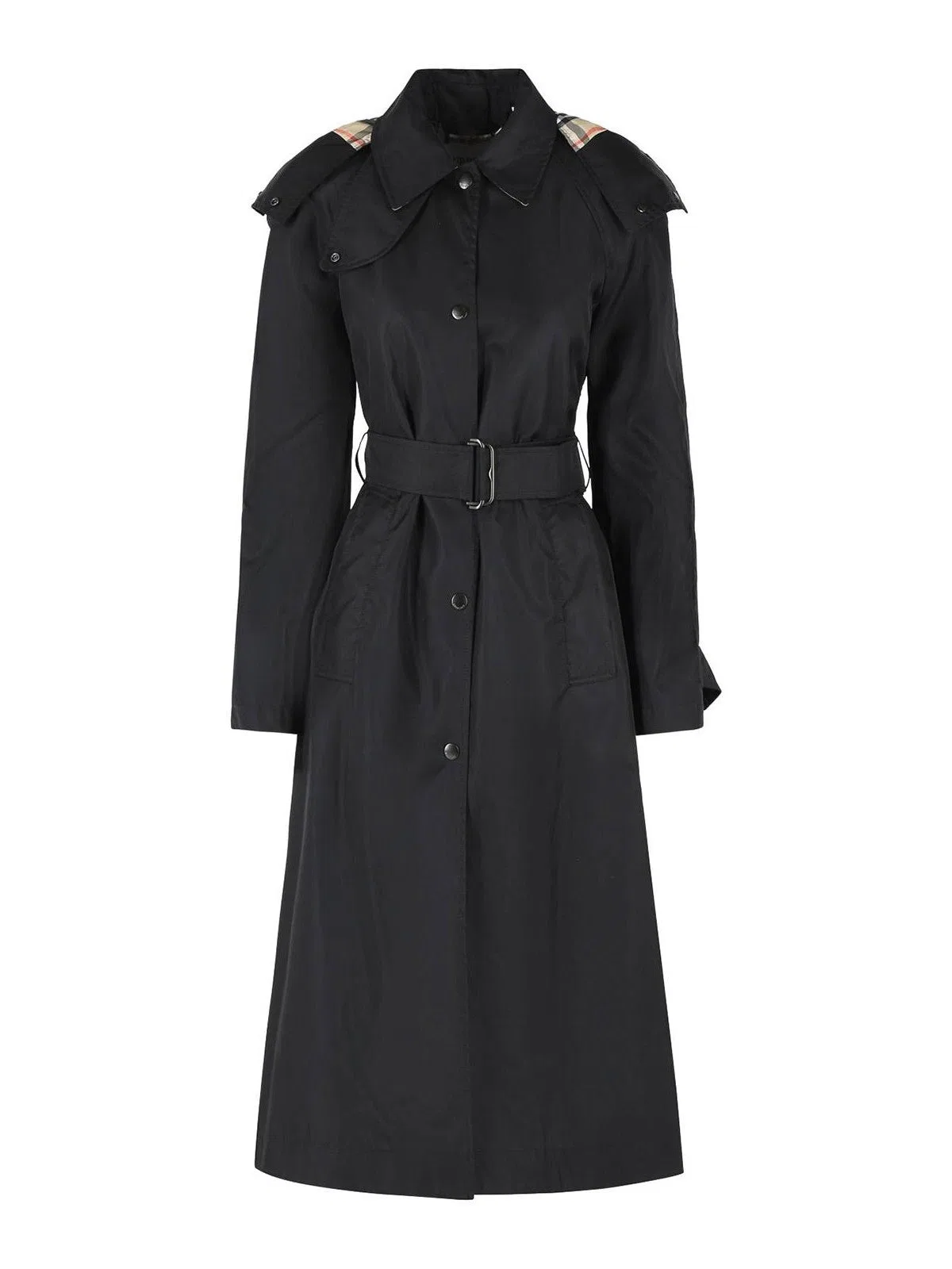 Burberry Long Car Coat With Black Nylon Hood